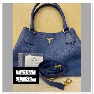 Authentic PRADA Inchiostro Vitello Daino Leather Tote Bag